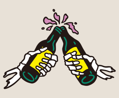 Illustration of toasting with beer bottles
