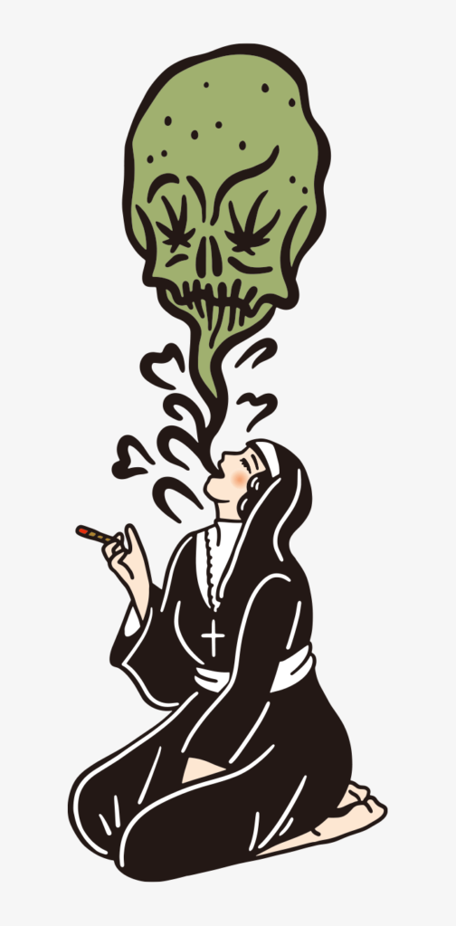 Illustration de cannabis soeur et crâne