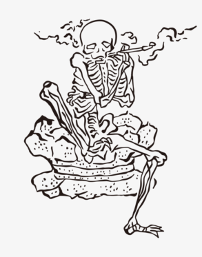 O crânio está fumando um cigarro / Desenho de Kawanabe Kyosai