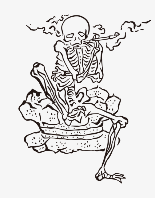 Skull is smoking a cigarette / Drawing by Kawanabe Kyosai