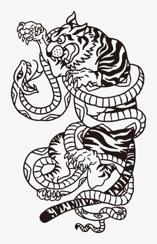 Жестокая битва между тигром и змеей / иллюстрация