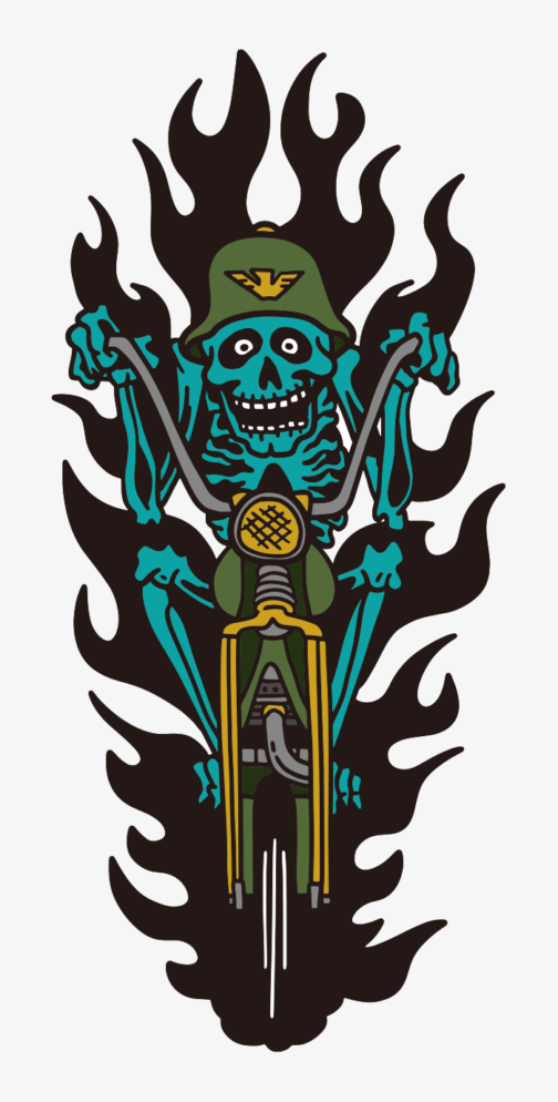 骸骨ゴーストライダー/バイクからの炎/イラスト素材