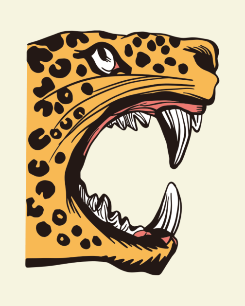 Zeichnung eines bedrohlichen Gesichts eines Jaguars/Leoparden/Panthers