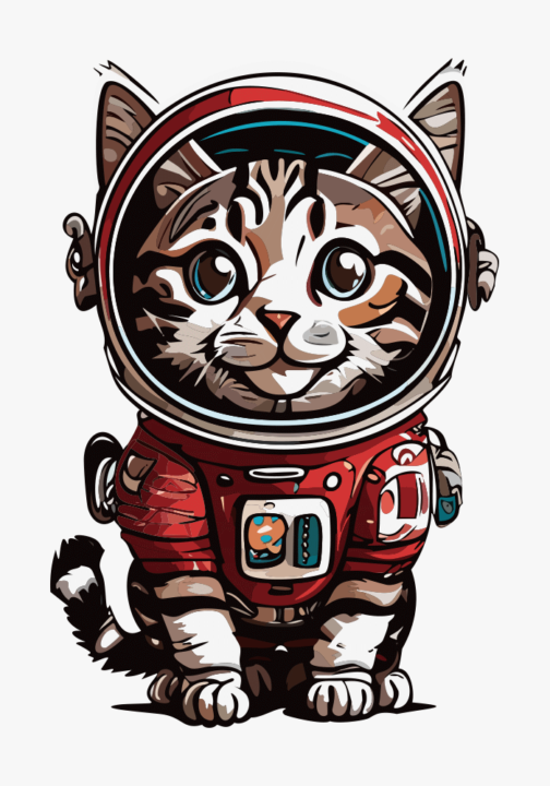 Illustration einer süßen Katze, die einen Raumanzug trägt