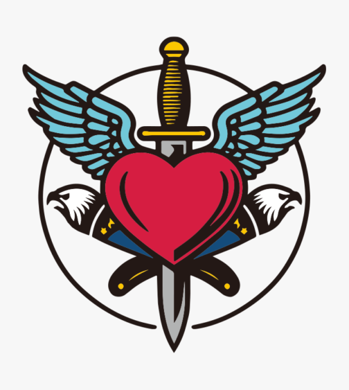 ハート、剣、鷲のロゴ