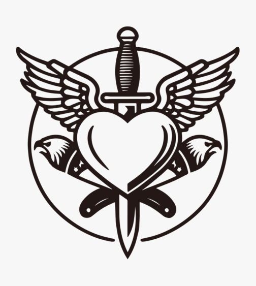 Heart, sword and eagle logo