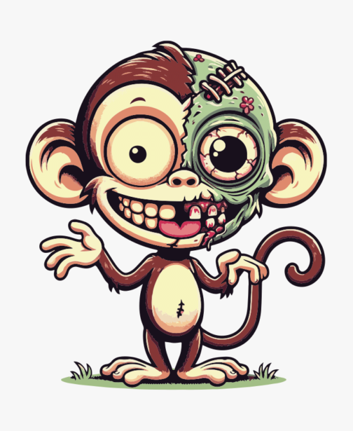 Ilustración linda del zombi del mono