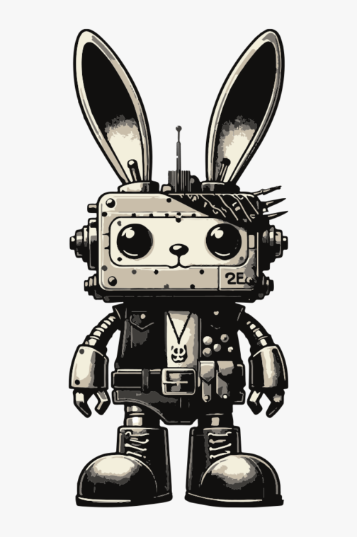 Ilustración de robot conejo lindo y duro como una roca