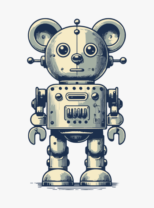 귀여운 복고풍 곰 로봇의 그림