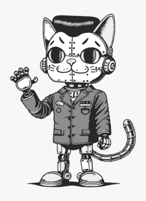 Rock und Retro-Katzenroboter / Illustration