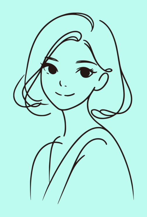 Line drawing of a cute woman 02