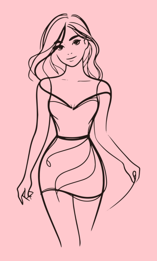 Line drawing of a cute woman 03