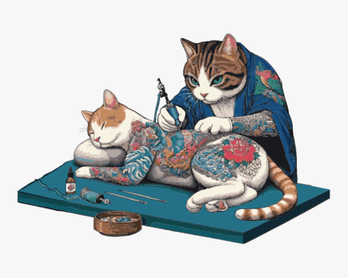 Artysta tatuażu / ilustracja z kotem