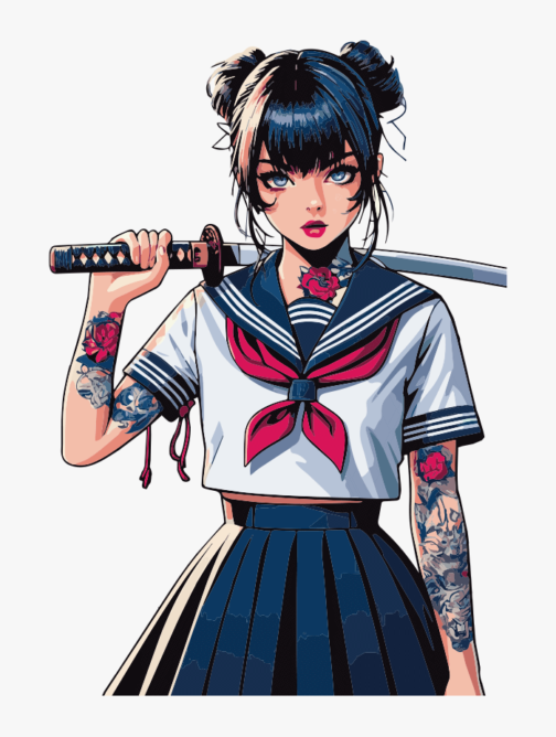 Japans zwaard en middelbare schoolmeisje / illustratie 02