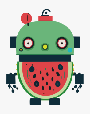 かわいいレトロなスイカロボットのイラスト素材