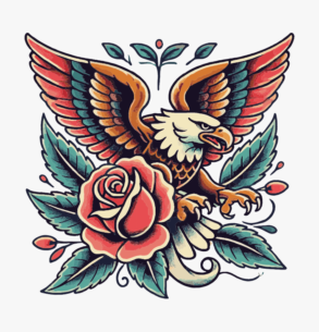 Design tradizionale americano di aquila e rosa