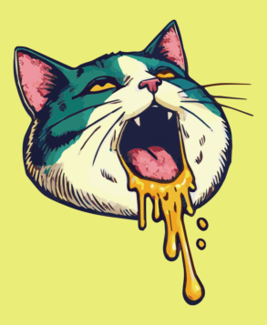 Um gato a vomitar e a revirar os olhos / ilustração