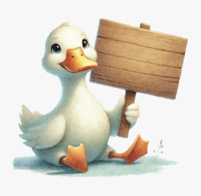 Um pato fofo segurando uma placa / ilustração