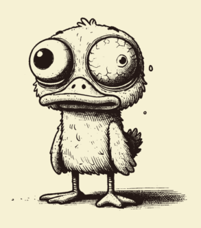 Ilustração de pato/pássaro bonito e assustador