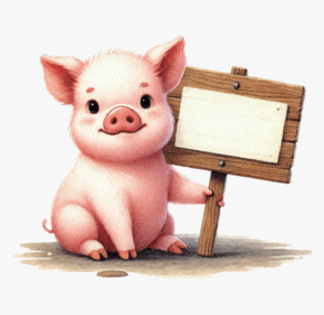 Un cochon mignon tenant une pancarte / illustration