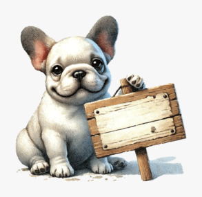 A cute french bulldog holding a sign / illustration