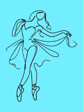 Um desenho de linha única de uma bailarina / design vetorial