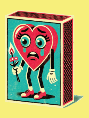 Oud-modieuze luciferdoos hart karakters 02 / illustratie