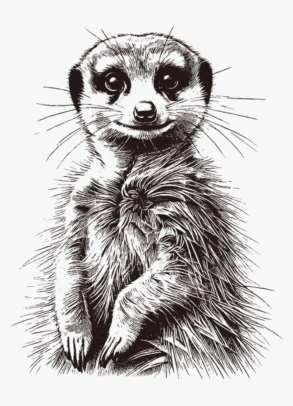 Pen drawing illustration of a meerkat